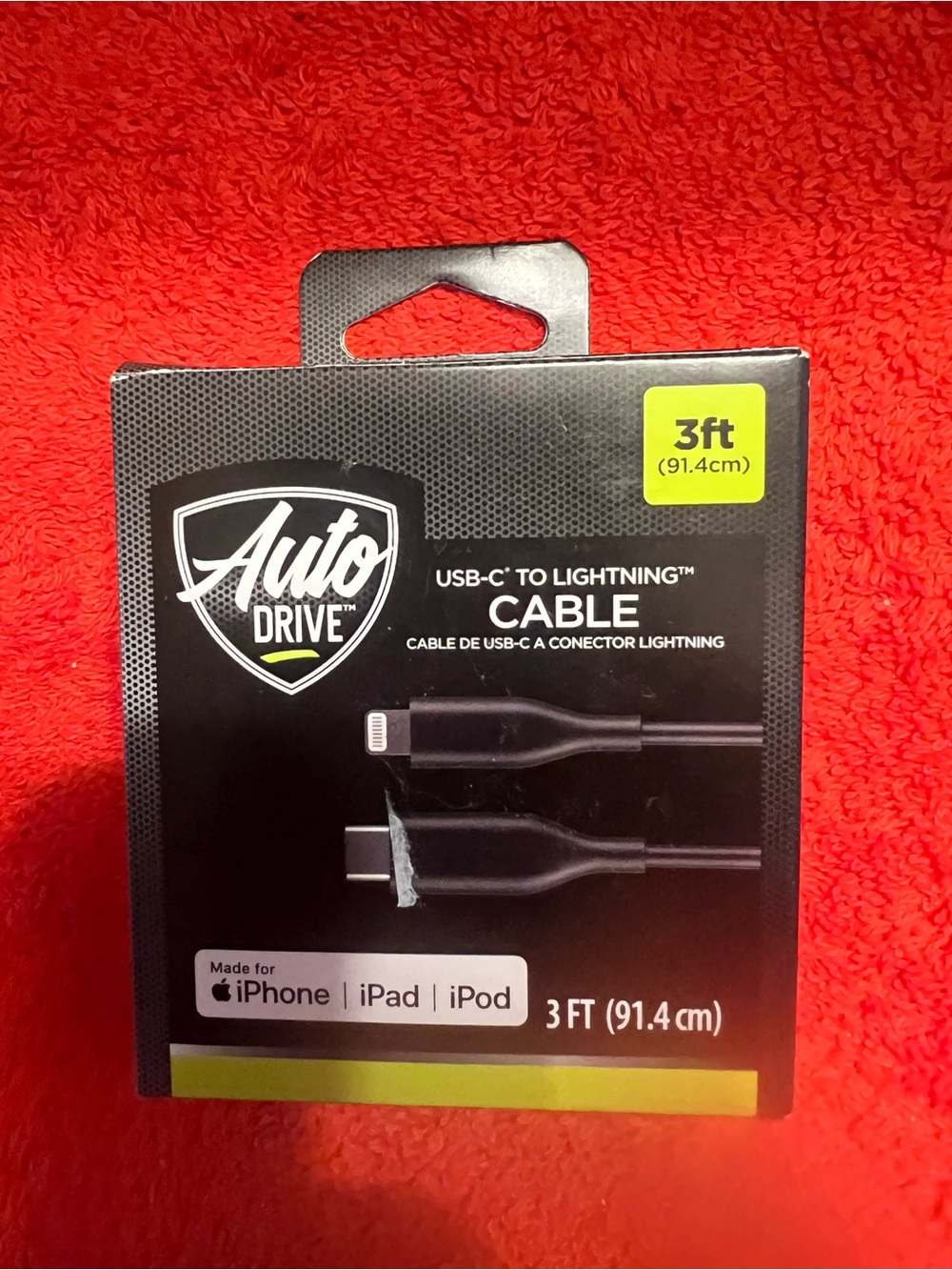 Black USB-C to Lightning Cable - 3ft